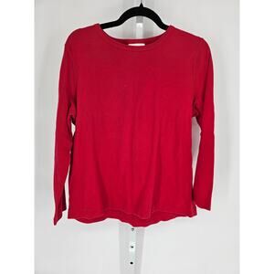 Jones New York Women Solid Red Cotton Long Sleeve Round Neck Tshirt Size 1X